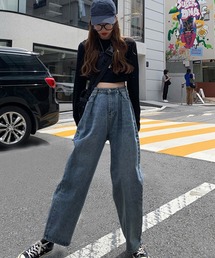 DAY CLOSET | レディース ハイウエスト＆タックのルーズデニムパンツ(デニムパンツ)