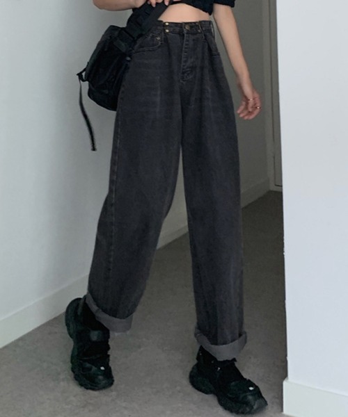 DAY CLOSET(デイ クローゼット)の「レディース ハイウエスト&タックのルーズデニムパンツ ワイド(デニムパンツ・レディース・ブルー/ブラック/ブラック系その他/ベージュ/インディゴブルー/ライトカーキ/カーキ・M/L/S/XL/2XL)」の9枚目の写真