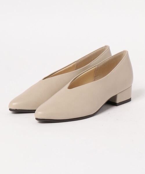 モモン パンプス ローヒール 太ヒール Vカット アシメカット ポインテッドトゥ パンプス レディース ポインテッドトゥ Vカット 黒 本革 歩き