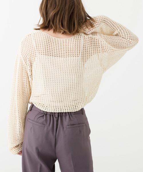 Ambre Neige（アンブルネージュ）の「透かし編みニットトップス／シアーニット／メッシュニット／【WEB/EC限定商品】（ニット/セーター・レディース・アイボリー/ダークブラウン・FREE）」の5枚目の写真