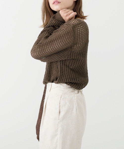 Ambre Neige（アンブルネージュ）の「透かし編みニットトップス／シアーニット／メッシュニット／【WEB/EC限定商品】（ニット/セーター・レディース・アイボリー/ダークブラウン・FREE）」の8枚目の写真