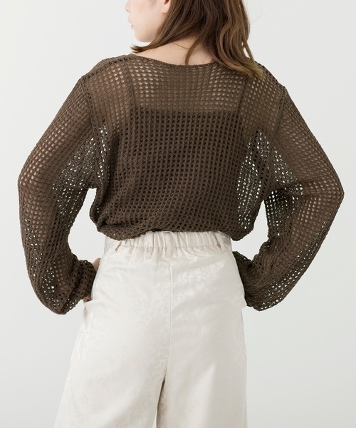 Ambre Neige（アンブルネージュ）の「透かし編みニットトップス／シアーニット／メッシュニット／【WEB/EC限定商品】（ニット/セーター・レディース・アイボリー/ダークブラウン・FREE）」の9枚目の写真