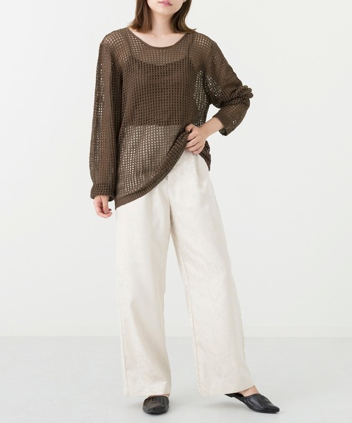 Ambre Neige（アンブルネージュ）の「透かし編みニットトップス／シアーニット／メッシュニット／【WEB/EC限定商品】（ニット/セーター・レディース・アイボリー/ダークブラウン・FREE）」の10枚目の写真