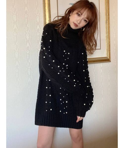 RESEXXY（リゼクシー）の「ビーズケーブルニットワンピース（ワンピース・レディース・ブラック/ピンク/アイボリー・FREE）」の4枚目の写真