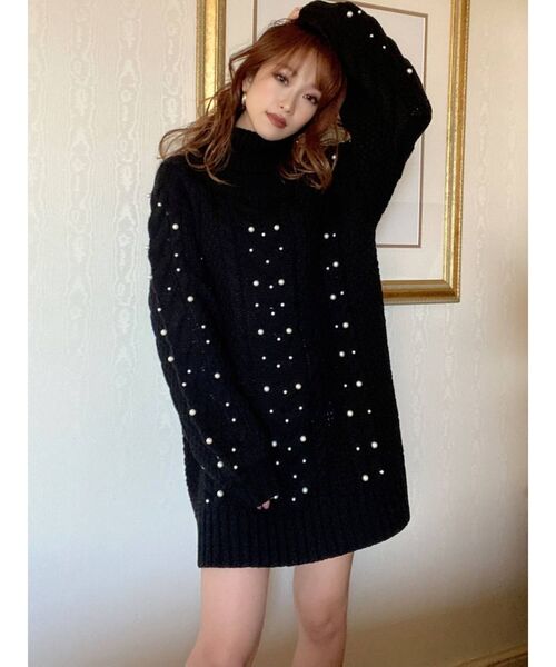 RESEXXY（リゼクシー）の「ビーズケーブルニットワンピース（ワンピース・レディース・ブラック/ピンク/アイボリー・FREE）」の6枚目の写真