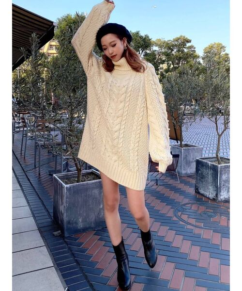 RESEXXY（リゼクシー）の「ビーズケーブルニットワンピース（ワンピース・レディース・ブラック/ピンク/アイボリー・FREE）」の11枚目の写真