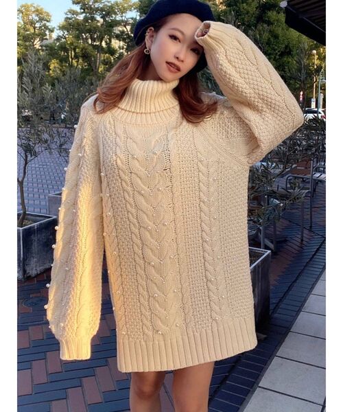 RESEXXY（リゼクシー）の「ビーズケーブルニットワンピース（ワンピース・レディース・ブラック/ピンク/アイボリー・FREE）」の14枚目の写真