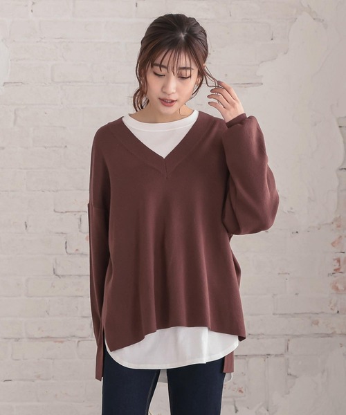 KOBE LETTUCE（コウベレタス）の「Vネックフレアニットプルオーバー（ニット/セーター・レディース・ネイビー/ライトベージュ/クリア/ブラック/チャコール/ブラウン・FREE）」の5枚目の写真