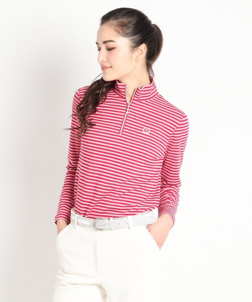 adabat(アダバット)の「◆【吸水速乾/UVカット】adabatミラノリブ ハーフジップ長袖ボーダー(Tシャツ/カットソー・レディース・イエロー系その他3/ブラック系/ピンク系9・40/38/42/36)」の3枚目の写真