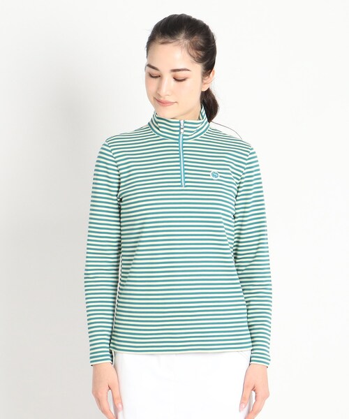 adabat(アダバット)の「◆【吸水速乾/UVカット】adabatミラノリブ ハーフジップ長袖ボーダー(Tシャツ/カットソー・レディース・イエロー系その他3/ブラック系/ピンク系9・40/38/42/36)」の4枚目の写真