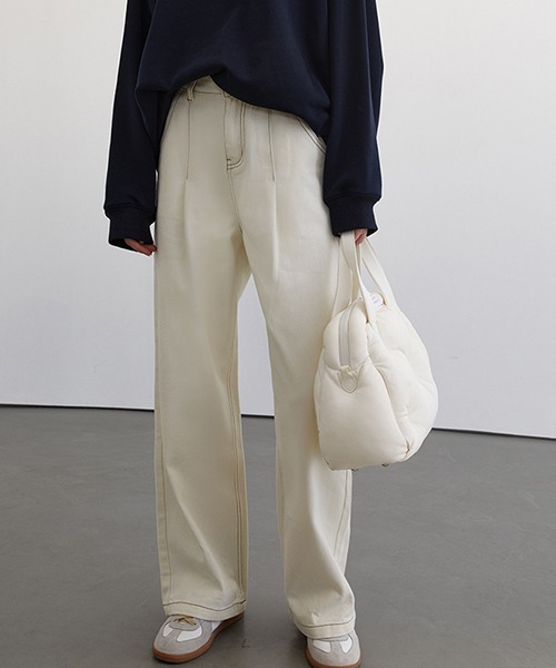 Fano Studios（ファノ ストゥディオズ）の「【Fano Studios】 Semi-wide color stitched denim pants FC21K026（デニムパンツ・レディース・ホワイト・S/M/L）」の7枚目の写真