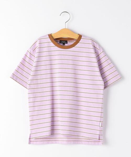 green label relaxing(グリーンレーベルリラクシング)の「◆コットンボーダーリンガーTシャツ(Tシャツ/カットソー・キッズ・オフホワイト/クリーム/ライラック/ライトブルー・145/155/105/135/115/125/165)」の4枚目の写真