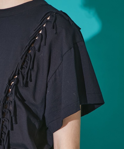 TOGA PULLA（トーガ　プルラ）の「【TOGA PULLA(トーガプルラ)】フリンジジャージーTシャツ/TP11-JK277（Tシャツ/カットソー・レディース・ブラック/グリーン/ホワイト・38）」の10枚目の写真