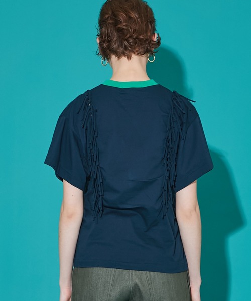 TOGA PULLA（トーガ　プルラ）の「【TOGA PULLA(トーガプルラ)】フリンジジャージーTシャツ/TP11-JK277（Tシャツ/カットソー・レディース・ブラック/グリーン/ホワイト・38）」の17枚目の写真