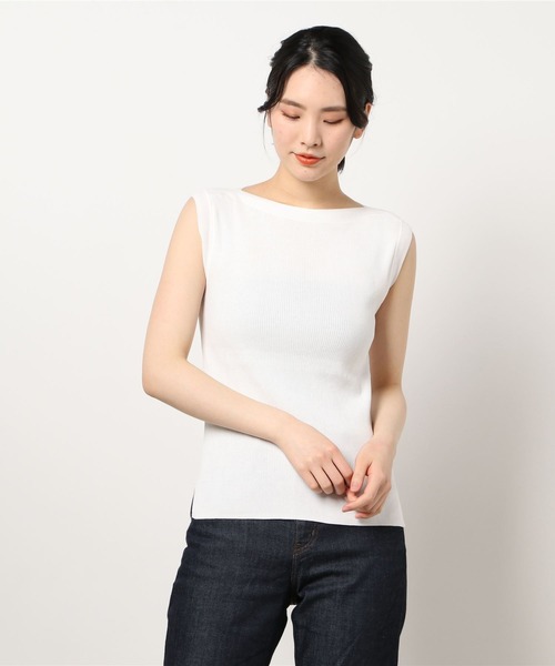 INED（イネド）の「ボートネックノースリーブニット《EMILCOTONI》（ニット/セーター・レディース・ホワイト/ブラック/グリーン・9号）」の19枚目の写真