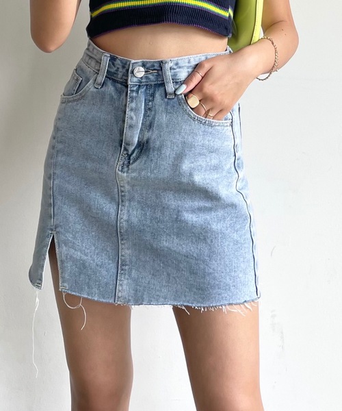 SHAGGIE（シャギー）の「フロントスリットデニムミニスカート