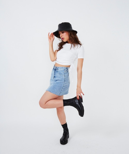 SHAGGIE（シャギー）の「フロントスリットデニムミニスカート