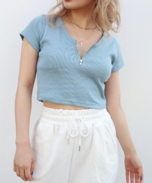 FIG&VIPER(フィグアンドバイパー)の「リブZIPショートT(Tシャツ/カットソー・レディース・ホワイト/ブラック/グレー/ブルー/ライトパープル/ピンク・FREE)」の4枚目の写真