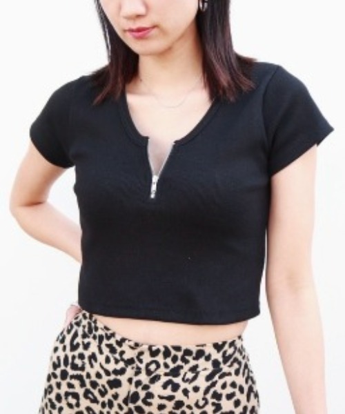 FIG&VIPER(フィグアンドバイパー)の「リブZIPショートT(Tシャツ/カットソー・レディース・ホワイト/ブラック/グレー/ブルー/ライトパープル/ピンク・FREE)」の2枚目の写真