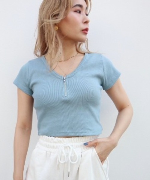 FIG&VIPER(フィグアンドバイパー)の「リブZIPショートT(Tシャツ/カットソー・レディース・ホワイト/ブラック/グレー/ブルー/ライトパープル/ピンク・FREE)」の11枚目の写真
