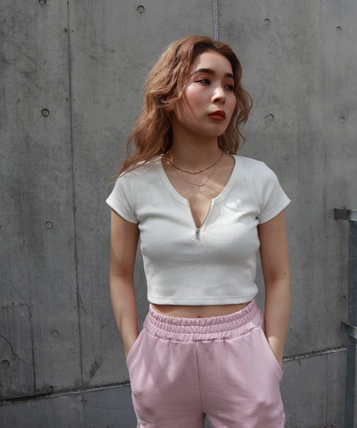 FIG&VIPER(フィグアンドバイパー)の「リブZIPショートT(Tシャツ/カットソー・レディース・ホワイト/ブラック/グレー/ブルー/ライトパープル/ピンク・FREE)」の12枚目の写真