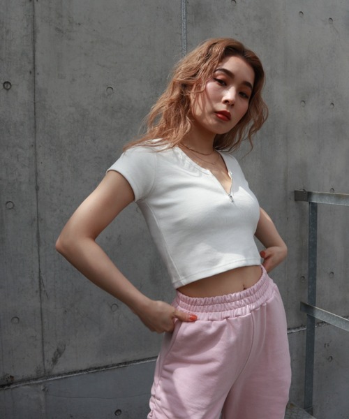 FIG&VIPER(フィグアンドバイパー)の「リブZIPショートT(Tシャツ/カットソー・レディース・ホワイト/ブラック/グレー/ブルー/ライトパープル/ピンク・FREE)」の14枚目の写真