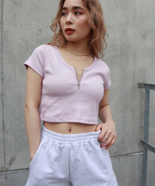 FIG&VIPER(フィグアンドバイパー)の「リブZIPショートT(Tシャツ/カットソー・レディース・ホワイト/ブラック/グレー/ブルー/ライトパープル/ピンク・FREE)」の16枚目の写真