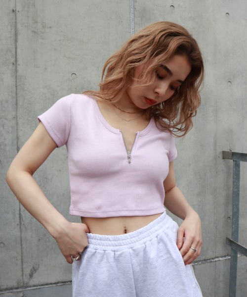 FIG&VIPER(フィグアンドバイパー)の「リブZIPショートT(Tシャツ/カットソー・レディース・ホワイト/ブラック/グレー/ブルー/ライトパープル/ピンク・FREE)」の17枚目の写真
