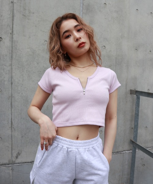 FIG&VIPER(フィグアンドバイパー)の「リブZIPショートT(Tシャツ/カットソー・レディース・ホワイト/ブラック/グレー/ブルー/ライトパープル/ピンク・FREE)」の18枚目の写真