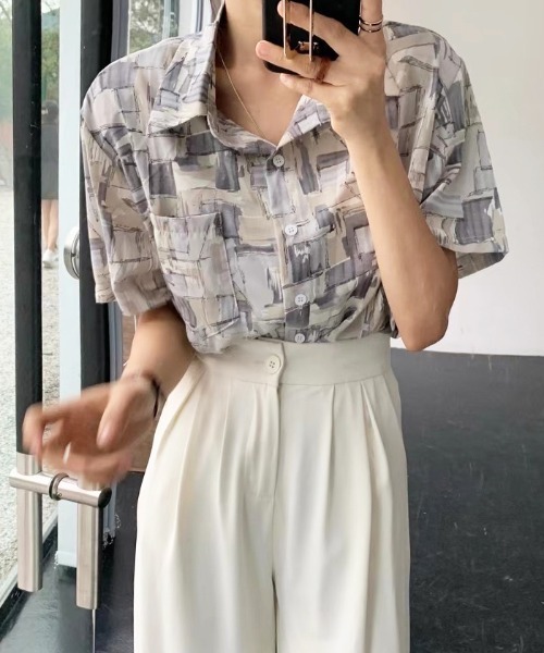 Futier land(フューティアランド)の「ランダムペイント開襟シャツ(シャツ/ブラウス・レディース・グリーン/ブルー/ピンク・FREE)」の9枚目の写真