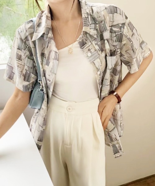 Futier land(フューティアランド)の「ランダムペイント開襟シャツ(シャツ/ブラウス・レディース・グリーン/ブルー/ピンク・FREE)」の11枚目の写真