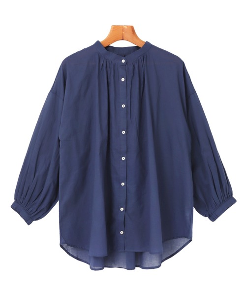 セール】薄手コットン長袖バンドカラーシャツブラウス（シャツ