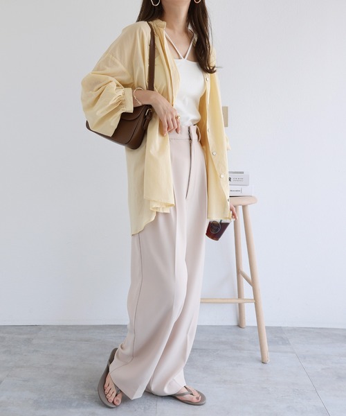 andme(アンドミー)の「薄手コットン長袖バンドカラーシャツブラウス(シャツ/ブラウス・レディース・ネイビー/チャコールグレー/ミント/イエロー/ライトブラウン/オフホワイト/ライトグリーン/ラベンダー/オレンジ・M)」の10枚目の写真