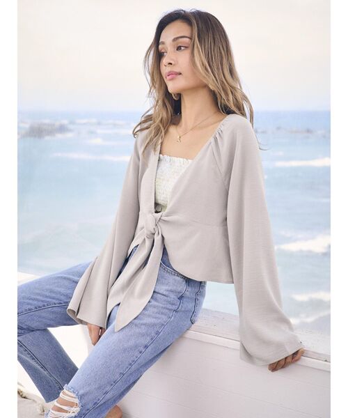 To the sea（トゥーザシー）の「フレアリボンシャツ（シャツ/ブラウス・レディース・ライトグレー/モカ/ダークオレンジ・FREE）」の5枚目の写真