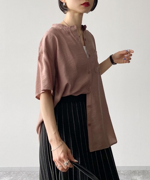 PAGEBOY(ページボーイ)の「バンドカラーショートスリーブシャツ(シャツ/ブラウス・レディース・ブラック/オフホワイト/ブラウン系その他/グレイッシュベージュ・FREE)」の13枚目の写真