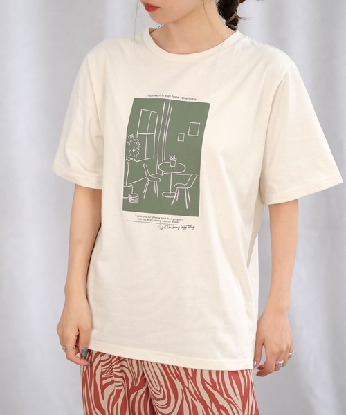 ANDJ(アンドジェイ)の「版画プリントTシャツ(Tシャツ/カットソー・レディース・オフホワイト/ベージュ系その他/チャコール・M)」の5枚目の写真