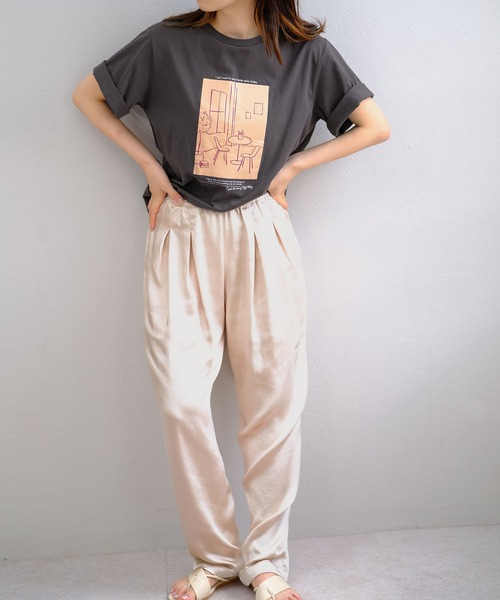 ANDJ(アンドジェイ)の「版画プリントTシャツ(Tシャツ/カットソー・レディース・オフホワイト/ベージュ系その他/チャコール・M)」の9枚目の写真