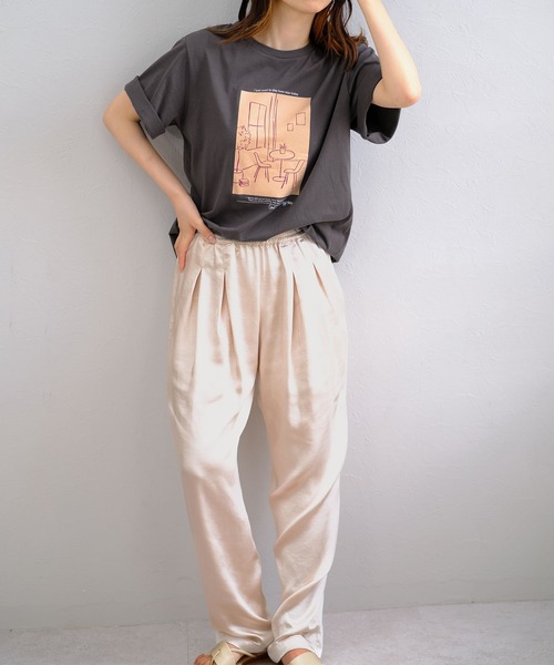 ANDJ(アンドジェイ)の「版画プリントTシャツ(Tシャツ/カットソー・レディース・オフホワイト/ベージュ系その他/チャコール・M)」の6枚目の写真