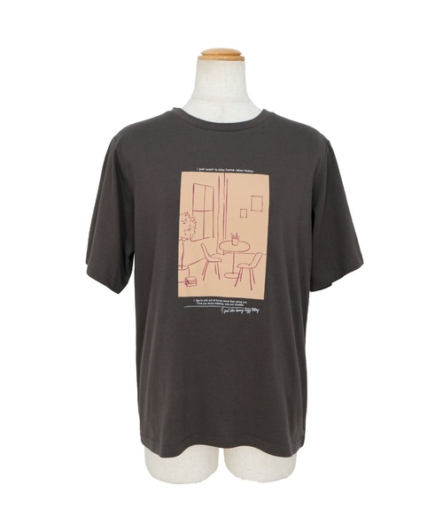 ANDJ(アンドジェイ)の「版画プリントTシャツ(Tシャツ/カットソー・レディース・オフホワイト/ベージュ系その他/チャコール・M)」の7枚目の写真