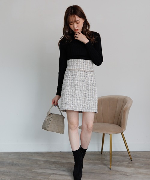 LIPSERVICE（リップサービス）の「ツイード台形スカート（スカート・レディース・ホワイト/ブラック・S/M）」の4枚目の写真