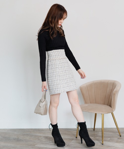 LIPSERVICE（リップサービス）の「ツイード台形スカート（スカート・レディース・ホワイト/ブラック・S/M）」の5枚目の写真