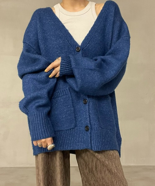 AIC.（エーアイシー）の「起毛オーバーサイズカーディガン（カーディガン/ボレロ・レディース・ピンク/オレンジ/ブルー/グリーン/ホワイト系その他・FREE）」の4枚目の写真