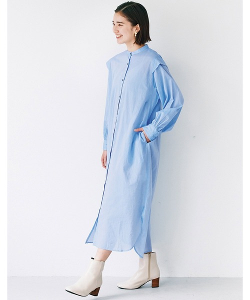 avecmoi(アヴェクモワ)の「【佐藤かなさんプロデュース】 アヴェクモワ タックショルダーワンピース〈ブルー〉(シャツワンピース・レディース・ブルー・MEDIUM/LARGE)」の7枚目の写真