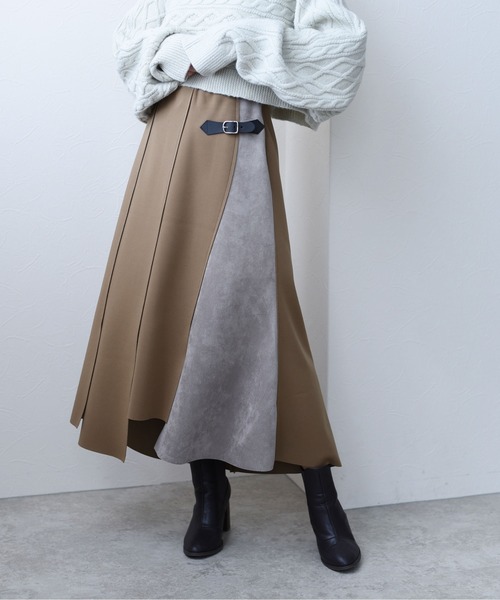 激安店 通販 スリットヘム合皮ベルト付きボンディングフレアスカート スカート Eimee Law エイミーロウ のファッション お早め配送 Agexporthoy Export Com Gt