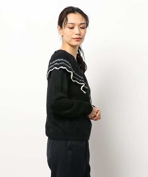 Twinkle;pm(トゥインクルピーエム)の「リボン付ケープカラーニットトップス(ニット/セーター・レディース・ブラック/ベージュ・FREE)」の8枚目の写真
