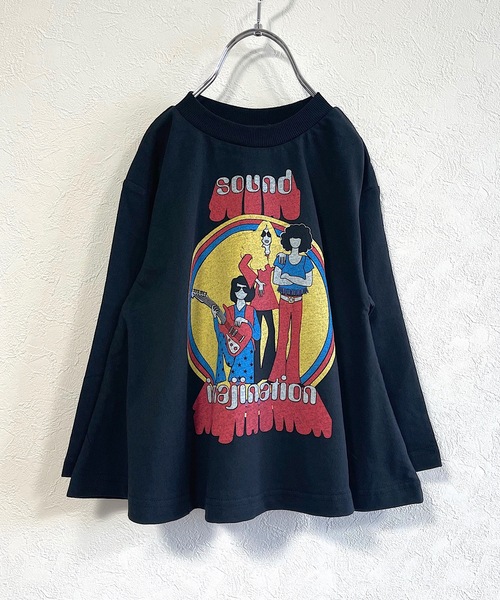 Life Support Products（ライフサポートプロダクツ）の「ヒッピープリントフレアロンT  （80～150cm）（Tシャツ/カットソー・キッズ・ライトブルー/ブラック/テラコッタ・90/100/110/120/80/130/95/140/150）」の2枚目の写真