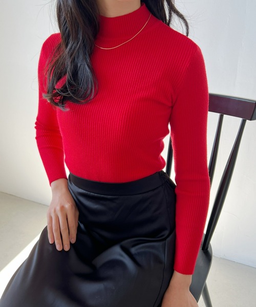 CLEA（クレア）の「【全7色/カラバリ豊富】ハイネックベーシックリブニット（ニット/セーター・レディース・ブラック/グリーン/グレー/アイボリー/グリーン系その他/ブルー/ホワイト/ライトピンク/オレンジ/レッド・FREE）」の9枚目の写真