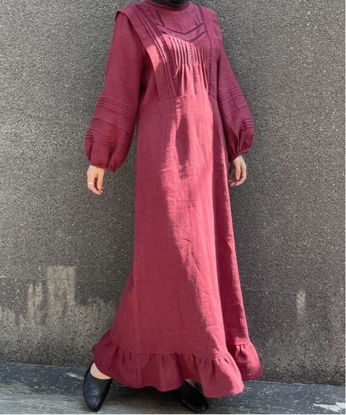 CASA FLINE(カーサフライン)の「リネンレースロングドレス(ワンピース・レディース・ピンク/ブラック・FREE)」の6枚目の写真
