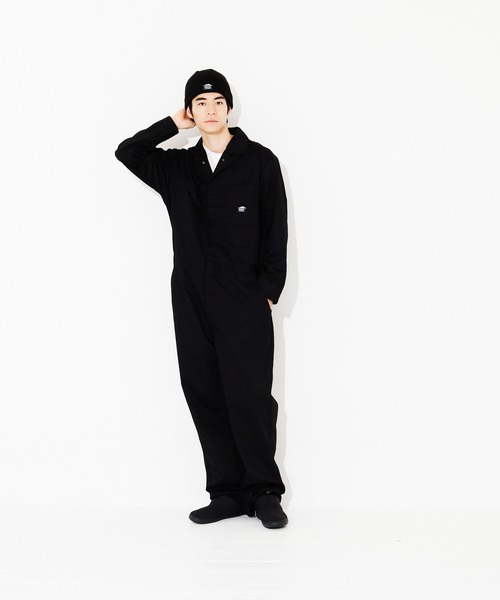 OUTDOOR PRODUCTS APPAREL(アウトドアプロダクツアパレル)の「防汚加工 長袖ツイル ワンポイントブランドロゴ ツナギ(つなぎ/オールインワン・メンズ・ブラック/オリーブ・LARGE/MEDIUM/X-LARGE)」の4枚目の写真