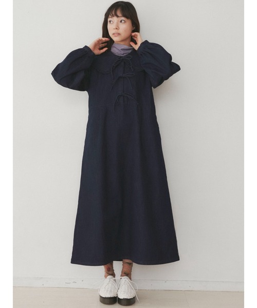 merry jenny（メリージェニー）の「デニムリボンワンピース（ワンピース・レディース・ブラック/インディゴブルー・FREE）」の3枚目の写真